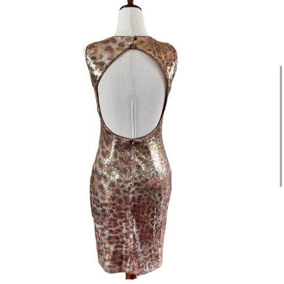 Cache Mini Party Dress 1980s Leopard Print Sequined Cut Out Back Size 4 - Picture 6 of 9